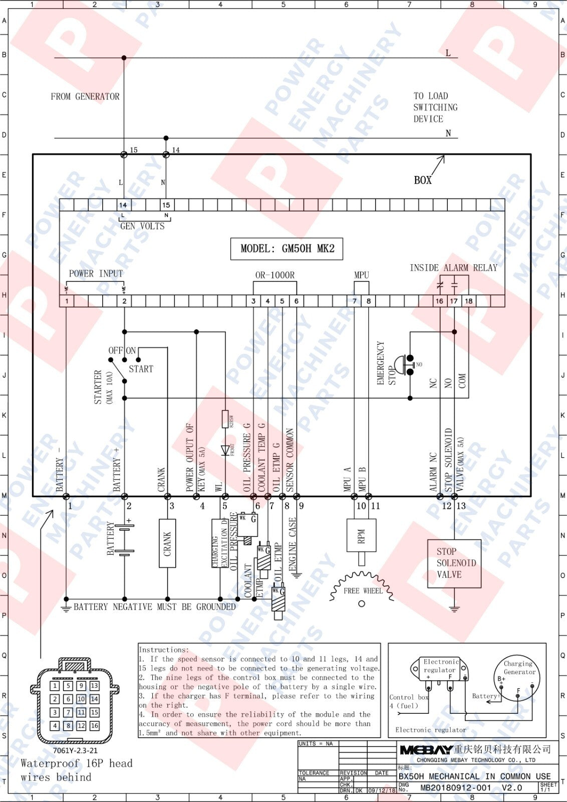 Original BX50H-001 Engine Control Box Multi Function Diesel Control Box Cabinet