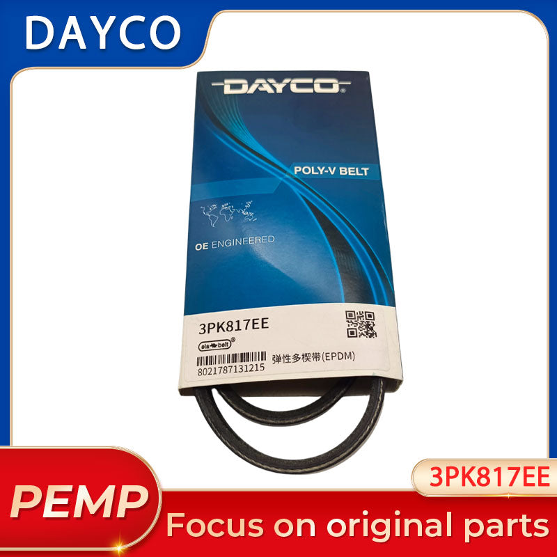 Original DAYCO 3PK817EE Stretch Poly-V Belt 3 Ribs 817mm For AC Compressor Tensioner-Free Drive
